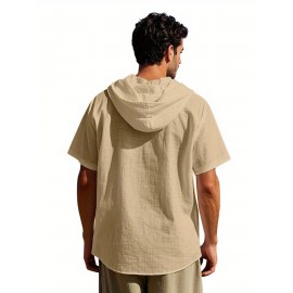 Camisas de Linho Masculinas Casuais com Manga Curta e Gola em V, Blusas Soltas para o Verão