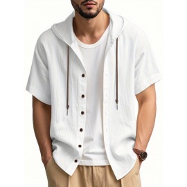 Camisas de Linho Masculinas Casuais com Manga Curta e Gola em V, Blusas Soltas para o Verão