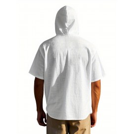 Camisas de Linho Masculinas Casuais com Manga Curta e Gola em V, Blusas Soltas para o Verão