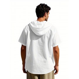 Camisas de Linho Masculinas Casuais com Manga Curta e Gola em V, Blusas Soltas para o Verão