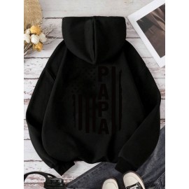 Bandeira americana, camisola casual com capuz para mulher, com estampa escura, camisola com capuz de cor sólida, camisola com capuz solta, adequada para primavera, verão e outono.