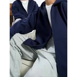 Jaqueta de Moletom com Zíper para Homens - Ajuste Esportivo Casual, Manga Longa e Punhos Elásticos, Cor Sólida, Ideal para Academia, Roupas ao Ar Livre, Design Minimalista, Material Confortável, Estilo Ativo