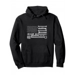 Moletom com tema de carro da bandeira americana para mecânicos, ideal para o outono e inverno. Confortável e macio, com capuz, cordão e bolsos.