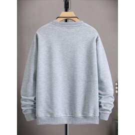 Moletom Masculino Com Gola Redonda E Estampa Gráfica, Tecido De Malha De Poliéster, Ajuste Regular, Leve Estiramento, Com Estampa Frontal, Para Coleção De Outono/inverno