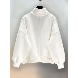 Moletom Casual Masculino com Gola Redonda - Tecido de Malha 100% Poliéster, Cor Sólida, Caimento Solto, Manga Longa com Meio Zíper para Primavera Outono