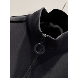 Moletom Casual Masculino com Gola Redonda - Tecido de Malha 100% Poliéster, Cor Sólida, Caimento Solto, Manga Longa com Meio Zíper para Primavera Outono