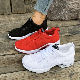 Tenis Femininos para Todas as Estações - Sapatilhas Esportivas de Cano Baixo com Cadarço e Solado Antiderrapante, Malha Respirável para Corrida, Treino e Casual - Palmilha Acolchoada (Preto/Vermelho/Branco) - Design Fácil de Limpar, Calçados Confortáveis,