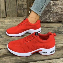 Tenis Femininos para Todas as Estações - Sapatilhas Esportivas de Cano Baixo com Cadarço e Solado Antiderrapante, Malha Respirável para Corrida, Treino e Casual - Palmilha Acolchoada (Preto/Vermelho/Branco) - Design Fácil de Limpar, Calçados Confortáveis,
