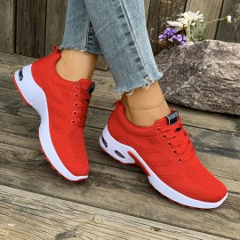 Tenis Femininos para Todas as Estações - Sapatilhas Esportivas de Cano Baixo com Cadarço e Solado Antiderrapante, Malha Respirável para Corrida, Treino e Casual - Palmilha Acolchoada (Preto/Vermelho/Branco) - Design Fácil de Limpar, Calçados Confortáveis,