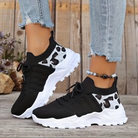 Tenis Esportivos Femininos Respiráveis - Sapatilhas Leves Multifuncionais com Amortecimento Elástico no Tornozelo, Suporte Estável e Solado de Borracha Macio - Design Baixo com Cadarço Branco & Preto para Corrida, Caminhada, Trabalho e Casual, Calçados pa