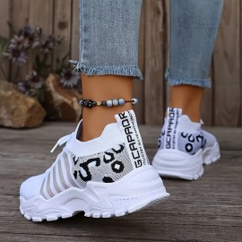 Tenis Esportivos Femininos Respiráveis - Sapatilhas Leves Multifuncionais com Amortecimento Elástico no Tornozelo, Suporte Estável e Solado de Borracha Macio - Design Baixo com Cadarço Branco & Preto para Corrida, Caminhada, Trabalho e Casual, Calçados pa