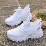 Novos sapatos desportivos femininos respiráveis - Sapatos de corrida leves e de corte baixo, confortáveis para todas as estações, com sola macia casual desportiva, design em malha branca com sola de borracha, fecho de atacadores, adequados para uso diário