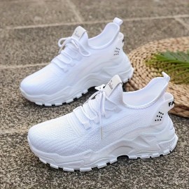 Novos sapatos desportivos femininos respiráveis - Sapatos de corrida leves e de corte baixo, confortáveis para todas as estações, com sola macia casual desportiva, design em malha branca com sola de borracha, fecho de atacadores, adequados para uso diário