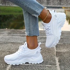Novos sapatos desportivos femininos respiráveis - Sapatos de corrida leves e de corte baixo, confortáveis para todas as estações, com sola macia casual desportiva, design em malha branca com sola de borracha, fecho de atacadores, adequados para uso diário