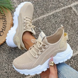 Novos sapatos desportivos femininos respiráveis - Sapatos de corrida leves e de corte baixo, confortáveis para todas as estações, com sola macia casual desportiva, design em malha branca com sola de borracha, fecho de atacadores, adequados para uso diário