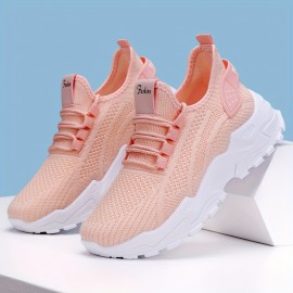 Novos sapatos desportivos femininos respiráveis - Sapatos de corrida leves e de corte baixo, confortáveis para todas as estações, com sola macia casual desportiva, design em malha branca com sola de borracha, fecho de atacadores, adequados para uso diário