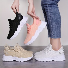 Novos sapatos desportivos femininos respiráveis - Sapatos de corrida leves e de corte baixo, confortáveis para todas as estações, com sola macia casual desportiva, design em malha branca com sola de borracha, fecho de atacadores, adequados para uso diário