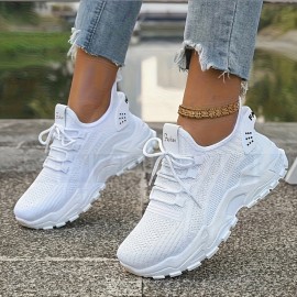 Novos sapatos desportivos femininos respiráveis - Sapatos de corrida leves e de corte baixo, confortáveis para todas as estações, com sola macia casual desportiva, design em malha branca com sola de borracha, fecho de atacadores, adequados para uso diário