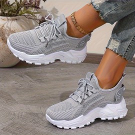 Novos sapatos desportivos femininos respiráveis - Sapatos de corrida leves e de corte baixo, confortáveis para todas as estações, com sola macia casual desportiva, design em malha branca com sola de borracha, fecho de atacadores, adequados para uso diário