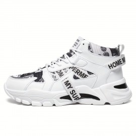 Sapatos desportivos de cano alto com atacadores - Estampa elegante de letras, decoração tecida, corpo de sapato confortável e respirável, versão de moda estilo rua, disponível em todas as tamanhos para homens e mulheres. Sola de EVA flexível, adequada par
