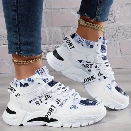 Sapatos desportivos de cano alto com atacadores - Estampa elegante de letras, decoração tecida, corpo de sapato confortável e respirável, versão de moda estilo rua, disponível em todas as tamanhos para homens e mulheres. Sola de EVA flexível, adequada par