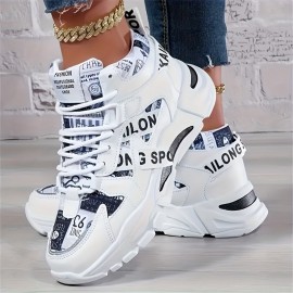 Sapatos desportivos de cano alto com atacadores - Estampa elegante de letras, decoração tecida, corpo de sapato confortável e respirável, versão de moda estilo rua, disponível em todas as tamanhos para homens e mulheres. Sola de EVA flexível, adequada par