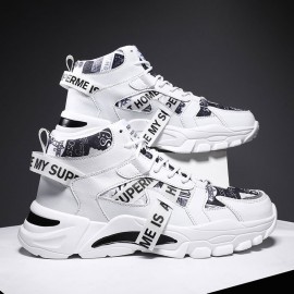 Sapatos desportivos de cano alto com atacadores - Estampa elegante de letras, decoração tecida, corpo de sapato confortável e respirável, versão de moda estilo rua, disponível em todas as tamanhos para homens e mulheres. Sola de EVA flexível, adequada par