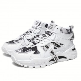 Sapatos desportivos de cano alto com atacadores - Estampa elegante de letras, decoração tecida, corpo de sapato confortável e respirável, versão de moda estilo rua, disponível em todas as tamanhos para homens e mulheres. Sola de EVA flexível, adequada par