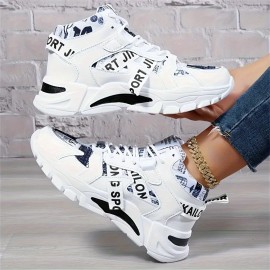 Sapatos desportivos de cano alto com atacadores - Estampa elegante de letras, decoração tecida, corpo de sapato confortável e respirável, versão de moda estilo rua, disponível em todas as tamanhos para homens e mulheres. Sola de EVA flexível, adequada par