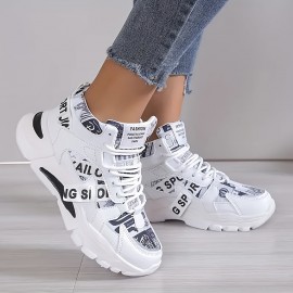 Sapatos desportivos de cano alto com atacadores - Estampa elegante de letras, decoração tecida, corpo de sapato confortável e respirável, versão de moda estilo rua, disponível em todas as tamanhos para homens e mulheres. Sola de EVA flexível, adequada par