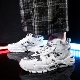 Sapatos desportivos de cano alto com atacadores - Estampa elegante de letras, decoração tecida, corpo de sapato confortável e respirável, versão de moda estilo rua, disponível em todas as tamanhos para homens e mulheres. Sola de EVA flexível, adequada par
