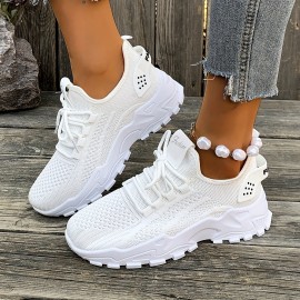 Sapatos femininos de malha respirável, leves e de corte baixo, com palmilhas macias, confortáveis para todas as estações, para fitness, caminhadas e uso casual, em branco, preto, vermelho, com design moderno e confortável para uso ao ar livre.