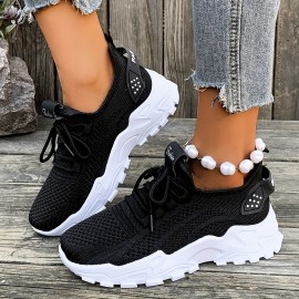 Sapatos femininos de malha respirável, leves e de corte baixo, com palmilhas macias, confortáveis para todas as estações, para fitness, caminhadas e uso casual, em branco, preto, vermelho, com design moderno e confortável para uso ao ar livre.