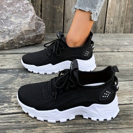 Sapatos femininos de malha respirável, leves e de corte baixo, com palmilhas macias, confortáveis para todas as estações, para fitness, caminhadas e uso casual, em branco, preto, vermelho, com design moderno e confortável para uso ao ar livre.