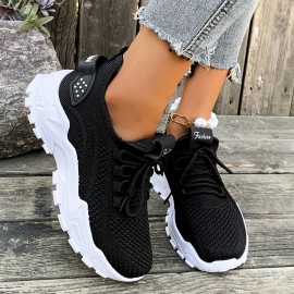 Sapatos femininos de malha respirável, leves e de corte baixo, com palmilhas macias, confortáveis para todas as estações, para fitness, caminhadas e uso casual, em branco, preto, vermelho, com design moderno e confortável para uso ao ar livre.