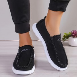 Sapatos casuais de cano baixo para homem - Preto, com atacadores, biqueira redonda, design de cano baixo, parte superior em tecido confortável e respirável, sola de borracha, versáteis para todas as estações