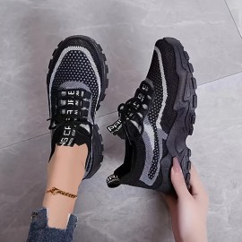 Um par de ténis femininos para todas as estações, cor sólida, material superior leve e respirável, sola de PVC confortável e macia, biqueira redonda, sapatos desportivos casuais de cano baixo