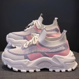 Um par de ténis femininos para todas as estações, cor sólida, material superior leve e respirável, sola de PVC confortável e macia, biqueira redonda, sapatos desportivos casuais de cano baixo