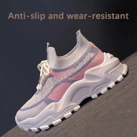Um par de ténis femininos para todas as estações, cor sólida, material superior leve e respirável, sola de PVC confortável e macia, biqueira redonda, sapatos desportivos casuais de cano baixo