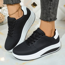 Tenis de Plataforma para Mulheres - Sola Grossa para Aumento de Altura, Palmilha Amortecida - Tênis com Cadarço para Todas as Estações - Parte Superior em Couro Sintético e Solado Antiderrapante - Sapatos Esportivos, Corrida e Casual - Fácil Limpeza Branc