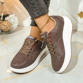 Tenis de Plataforma para Mulheres - Sola Grossa para Aumento de Altura, Palmilha Amortecida - Tênis com Cadarço para Todas as Estações - Parte Superior em Couro Sintético e Solado Antiderrapante - Sapatos Esportivos, Corrida e Casual - Fácil Limpeza Branc