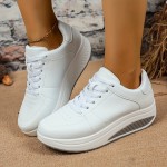 Tenis de Plataforma para Mulheres - Sola Grossa para Aumento de Altura, Palmilha Amortecida - Tênis com Cadarço para Todas as Estações - Parte Superior em Couro Sintético e Solado Antiderrapante - Sapatos Esportivos, Corrida e Casual - Fácil Limpeza Branc
