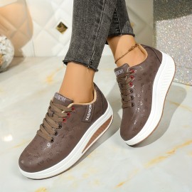Tenis de Plataforma para Mulheres - Sola Grossa para Aumento de Altura, Palmilha Amortecida - Tênis com Cadarço para Todas as Estações - Parte Superior em Couro Sintético e Solado Antiderrapante - Sapatos Esportivos, Corrida e Casual - Fácil Limpeza Branc