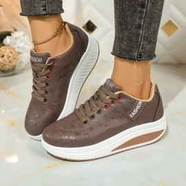 Tenis de Plataforma para Mulheres - Sola Grossa para Aumento de Altura, Palmilha Amortecida - Tênis com Cadarço para Todas as Estações - Parte Superior em Couro Sintético e Solado Antiderrapante - Sapatos Esportivos, Corrida e Casual - Fácil Limpeza Branc