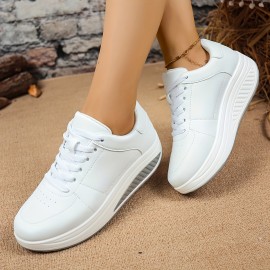 Tenis de Plataforma para Mulheres - Sola Grossa para Aumento de Altura, Palmilha Amortecida - Tênis com Cadarço para Todas as Estações - Parte Superior em Couro Sintético e Solado Antiderrapante - Sapatos Esportivos, Corrida e Casual - Fácil Limpeza Branc