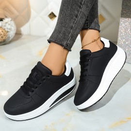 Tenis de Plataforma para Mulheres - Sola Grossa para Aumento de Altura, Palmilha Amortecida - Tênis com Cadarço para Todas as Estações - Parte Superior em Couro Sintético e Solado Antiderrapante - Sapatos Esportivos, Corrida e Casual - Fácil Limpeza Branc