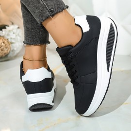 Tenis de Plataforma para Mulheres - Sola Grossa para Aumento de Altura, Palmilha Amortecida - Tênis com Cadarço para Todas as Estações - Parte Superior em Couro Sintético e Solado Antiderrapante - Sapatos Esportivos, Corrida e Casual - Fácil Limpeza Branc