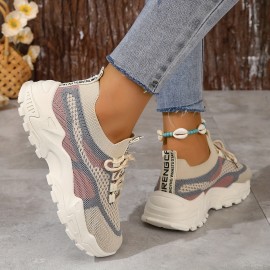Tenis Femininos de Malha Respirável - Sapatos Confortáveis com Cadarço e Palmilha EVA Acolchoada, Solado PVC Durável, Tamanho Plus Size para Uso em Todas as Estações, Design Moderno, Estilo Esportivo, Construção Leve, Calçados Casuais