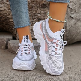 Tenis Femininos de Malha Respirável - Sapatos Confortáveis com Cadarço e Palmilha EVA Acolchoada, Solado PVC Durável, Tamanho Plus Size para Uso em Todas as Estações, Design Moderno, Estilo Esportivo, Construção Leve, Calçados Casuais