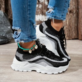 Sandálias esportivas casuais femininas, tecido de malha respirável, design em bloco de cores, sola antiderrapante EVA, tênis e sapatos de corrida com cadarço baixo, confortáveis e leves para uso ao ar livre, sapatilhas fashion, adequadas para todas as est